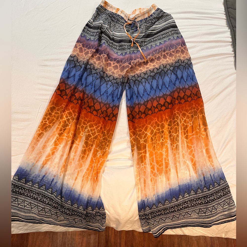 Wide leg sheer colorful vacation pants